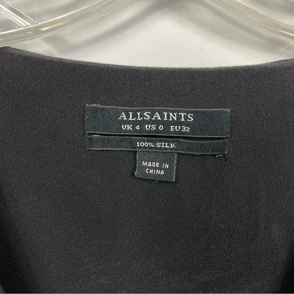 All Saints 100% Silk Peak Drape Crepe Matte Finish Minimalist Black Mini Dress 0 - Picture 7 of 16